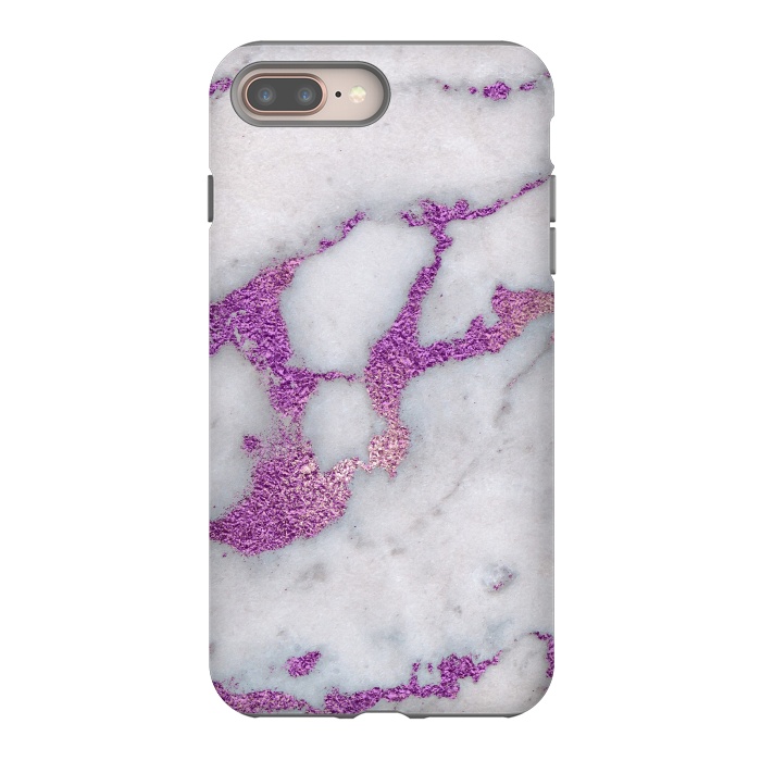 iPhone 7 plus StrongFit Purple Glitter Veins on Gray Marble by  Utart