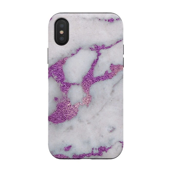 iPhone Xs / X StrongFit Purple Glitter Veins on Gray Marble by  Utart
