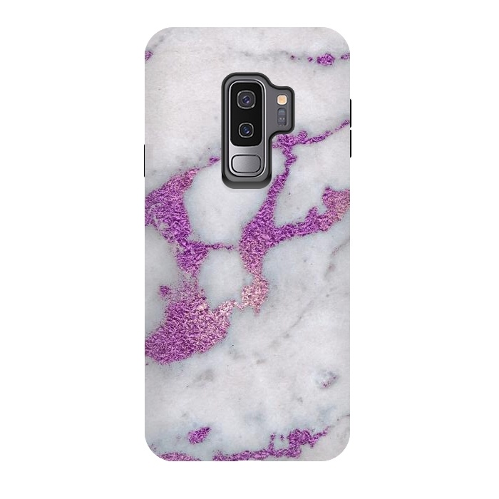 Galaxy S9 plus StrongFit Purple Glitter Veins on Gray Marble by  Utart