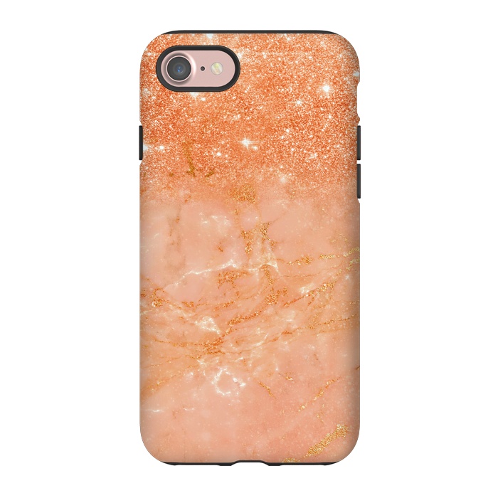 iPhone 7 StrongFit Living Coral Glitter and Veins on marble by  Utart