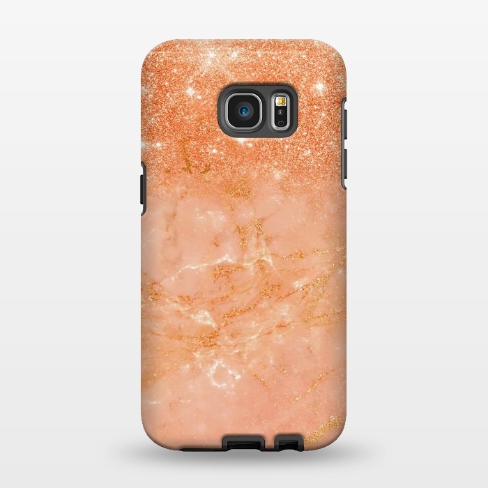Galaxy S7 EDGE StrongFit Living Coral Glitter and Veins on marble by  Utart
