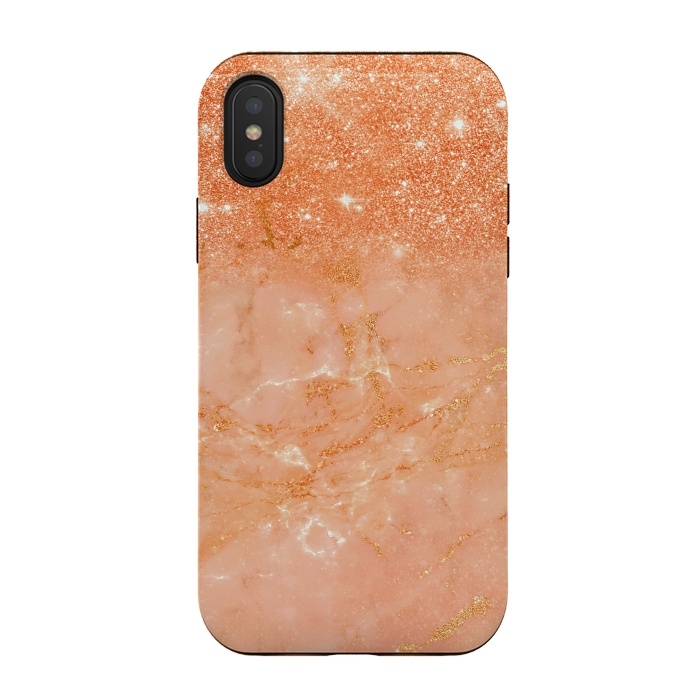 iPhone Xs / X StrongFit Living Coral Glitter and Veins on marble by  Utart