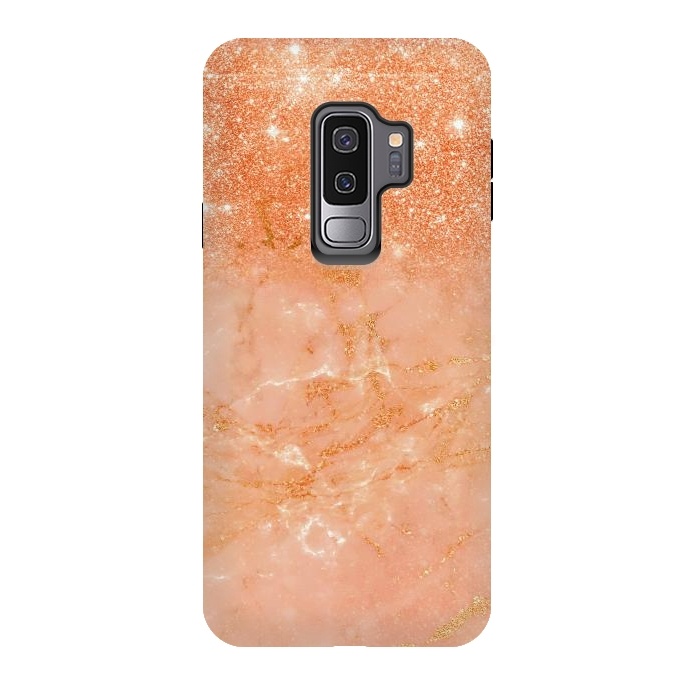 Galaxy S9 plus StrongFit Living Coral Glitter and Veins on marble by  Utart