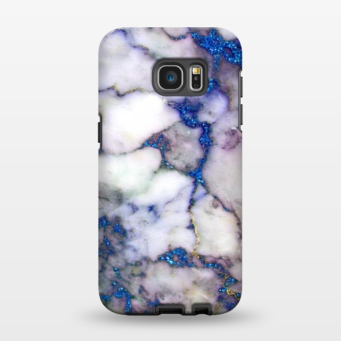 Galaxy S7 EDGE StrongFit Blue Glitter Veins on Gray Marble by  Utart
