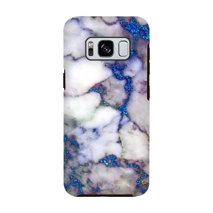Galaxy S8 StrongFit Blue Glitter Veins on Gray Marble by  Utart