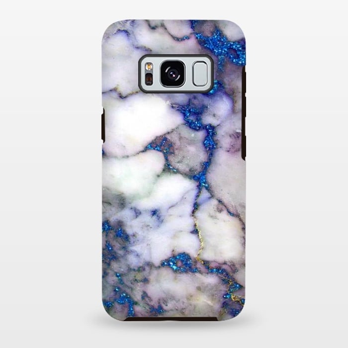 Galaxy S8 plus StrongFit Blue Glitter Veins on Gray Marble by  Utart