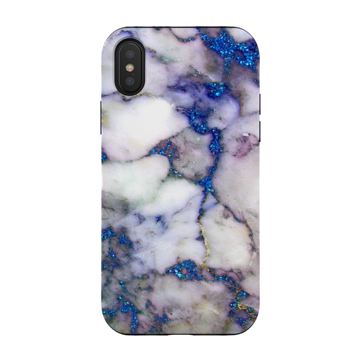 iPhone Xs / X StrongFit Blue Glitter Veins on Gray Marble by  Utart