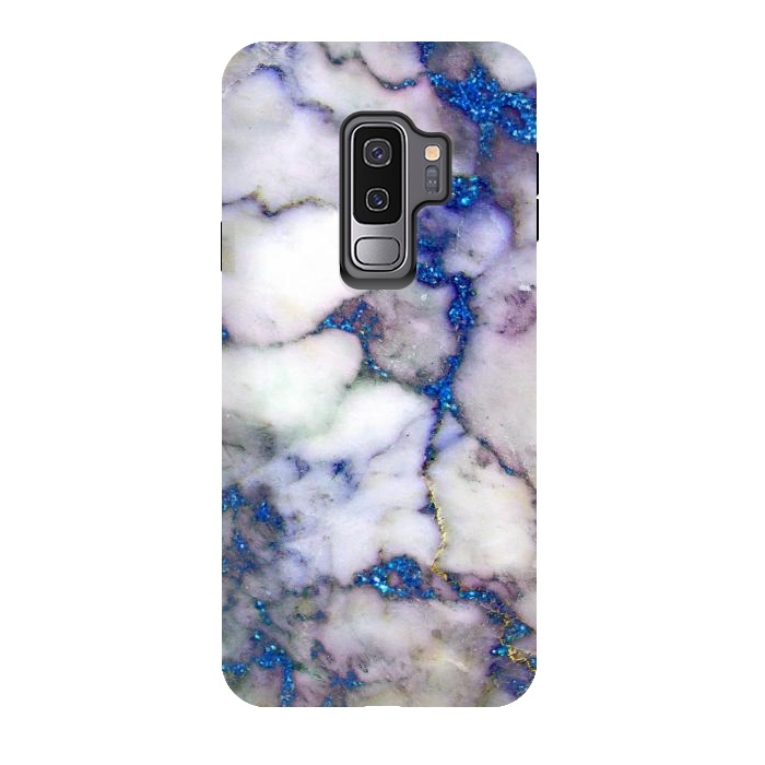 Galaxy S9 plus StrongFit Blue Glitter Veins on Gray Marble by  Utart