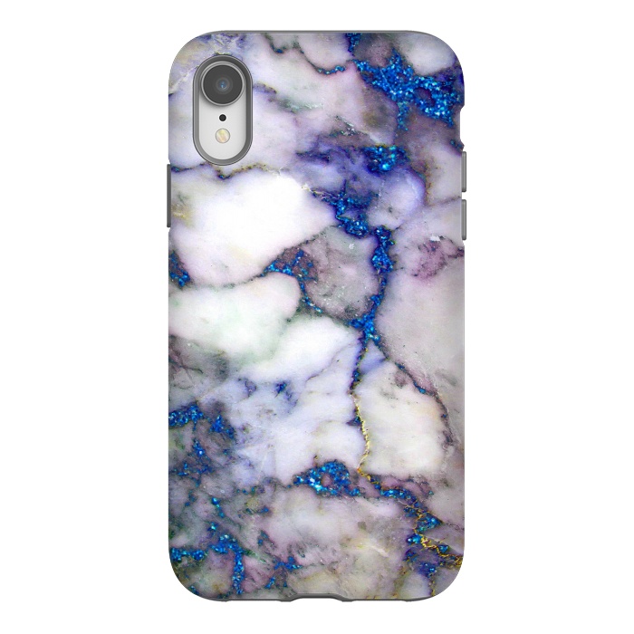 iPhone Xr StrongFit Blue Glitter Veins on Gray Marble by  Utart