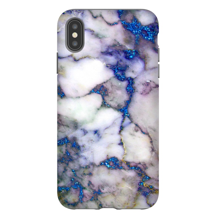 iPhone Xs Max StrongFit Blue Glitter Veins on Gray Marble by  Utart