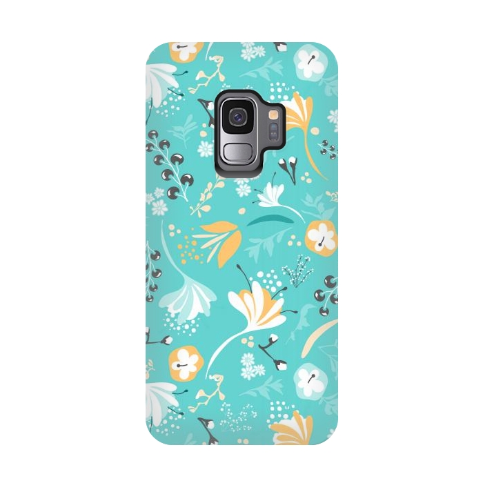 Galaxy S9 StrongFit Beautiful BC Blooms on Bright Blue by Paula Ohreen