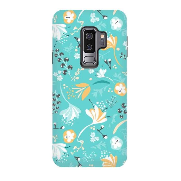 Galaxy S9 plus StrongFit Beautiful BC Blooms on Bright Blue by Paula Ohreen