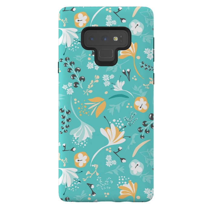 Galaxy Note 9 StrongFit Beautiful BC Blooms on Bright Blue by Paula Ohreen