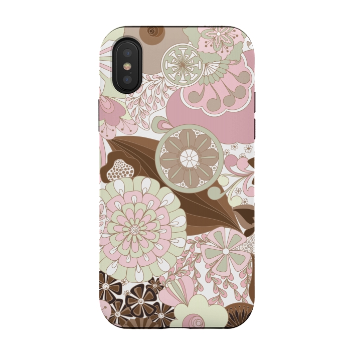 iPhone Xs / X StrongFit Flowers, Flowers Everywhere - Pink and Brown by Paula Ohreen