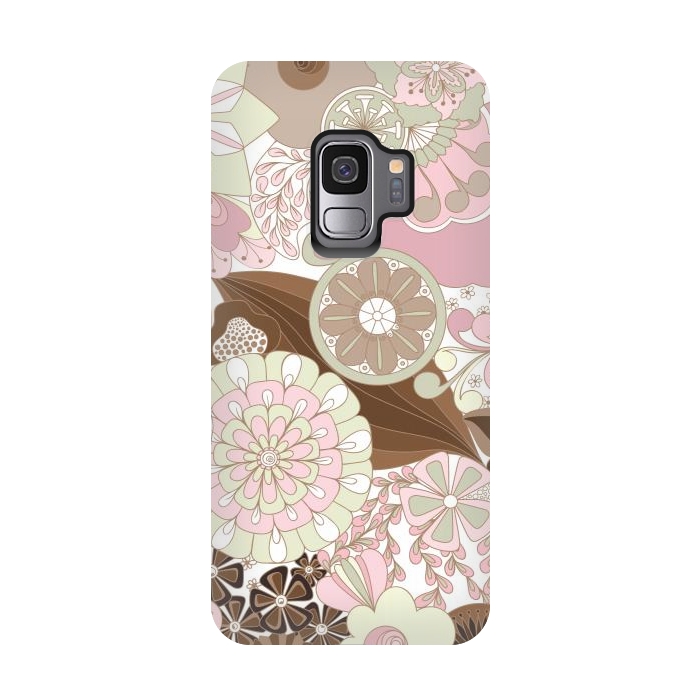Galaxy S9 StrongFit Flowers, Flowers Everywhere - Pink and Brown by Paula Ohreen