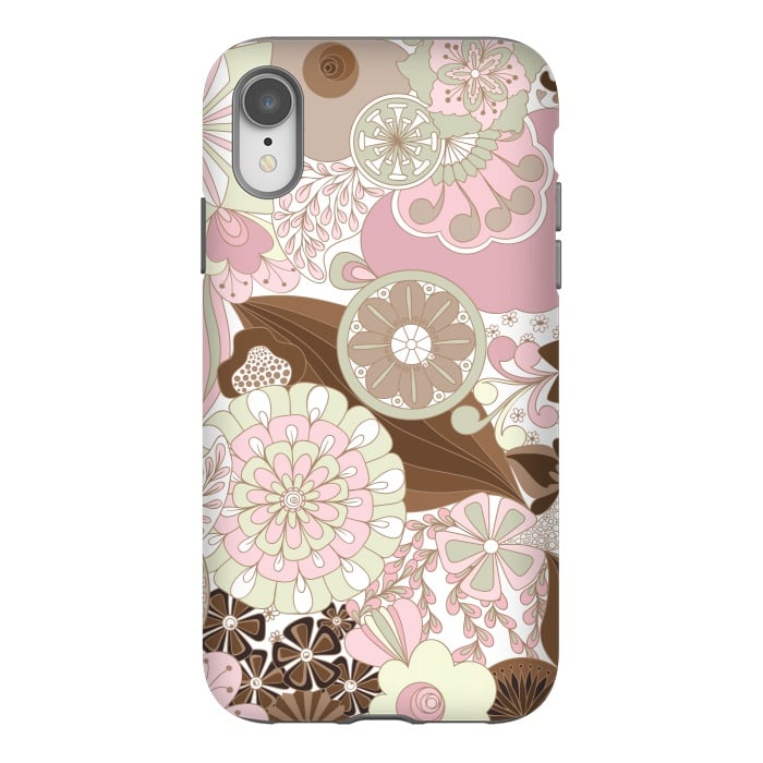 iPhone Xr StrongFit Flowers, Flowers Everywhere - Pink and Brown by Paula Ohreen