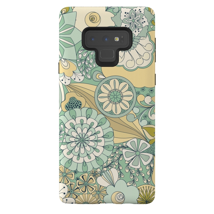 Galaxy Note 9 StrongFit Flowers, Flowers Everywhere - Cream and Mint by Paula Ohreen