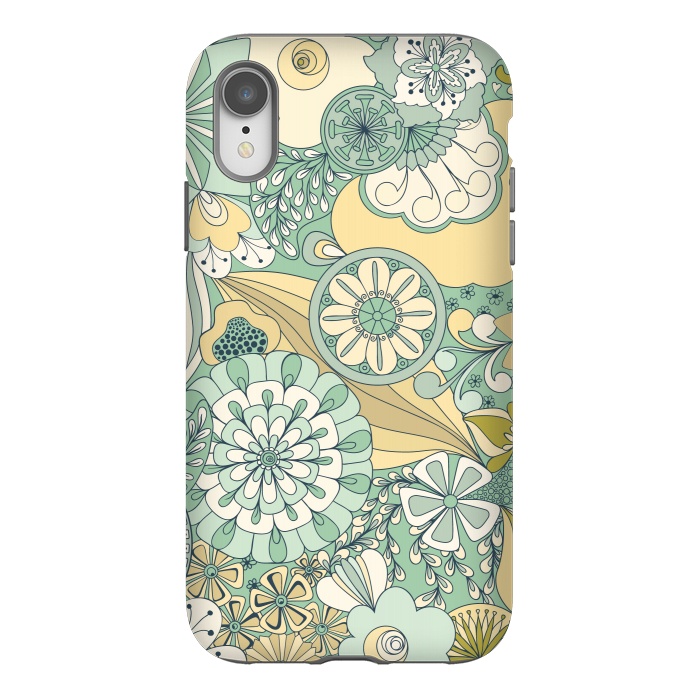 iPhone Xr StrongFit Flowers, Flowers Everywhere - Cream and Mint by Paula Ohreen