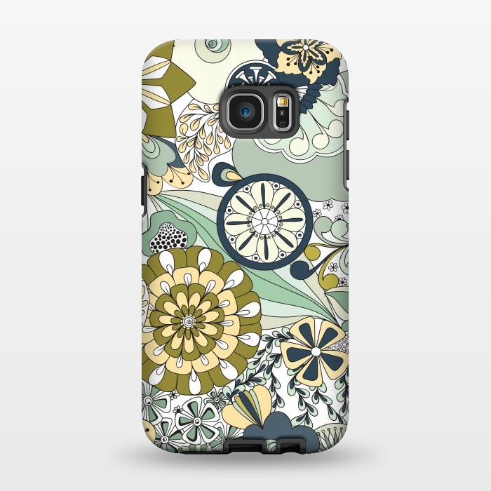 Galaxy S7 EDGE StrongFit Flowers, Flowers Everywhere - Navy and Green by Paula Ohreen