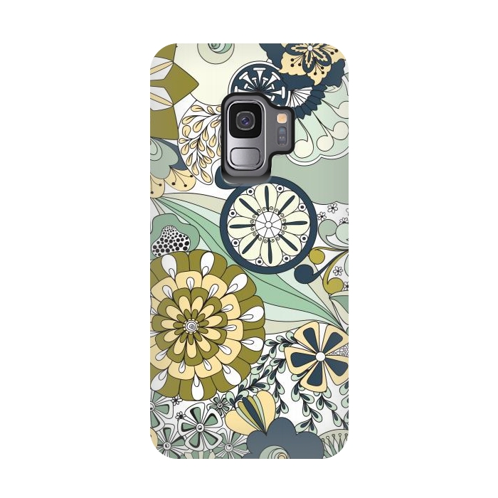 Galaxy S9 StrongFit Flowers, Flowers Everywhere - Navy and Green by Paula Ohreen