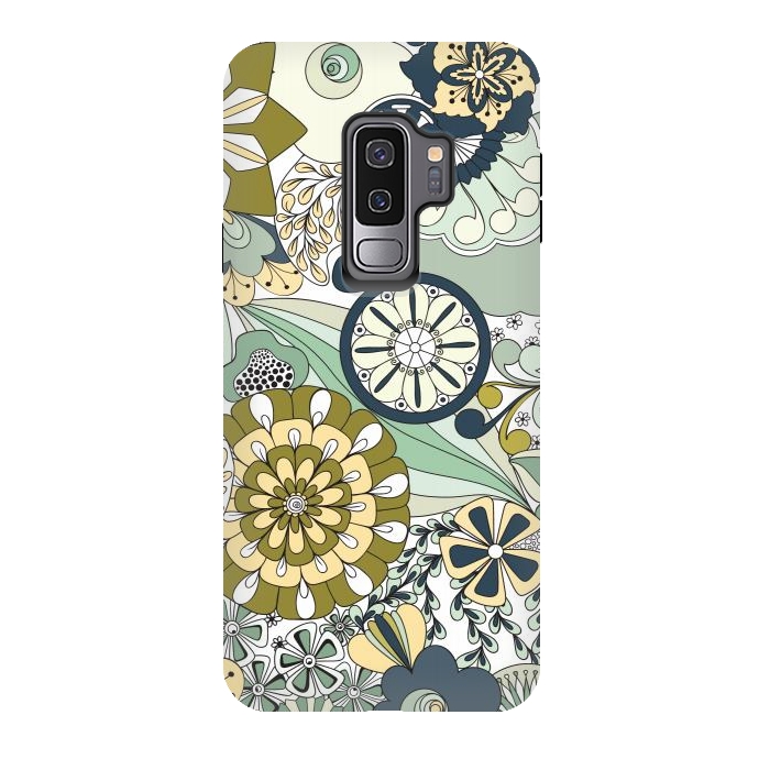 Galaxy S9 plus StrongFit Flowers, Flowers Everywhere - Navy and Green by Paula Ohreen