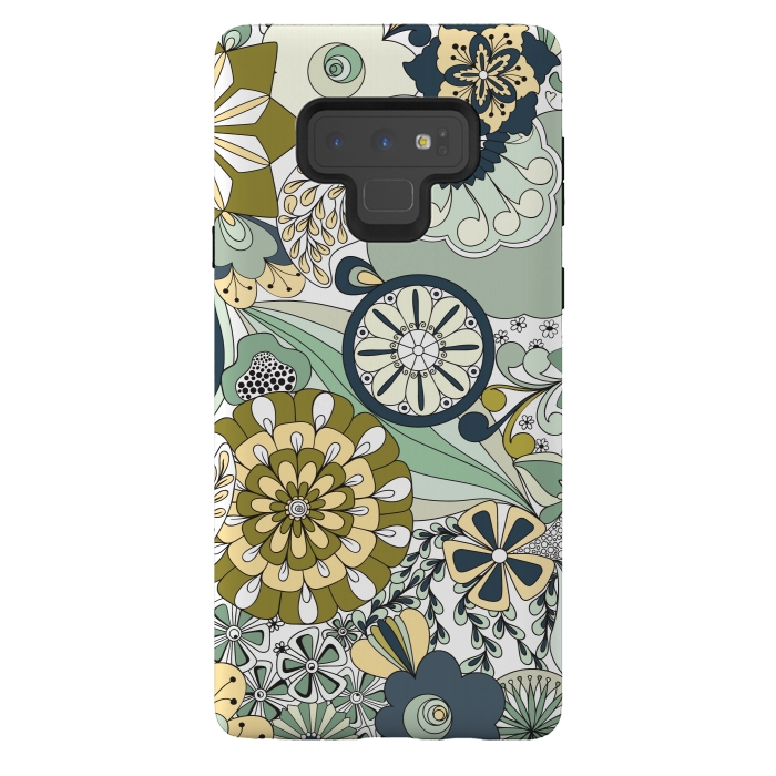 Galaxy Note 9 StrongFit Flowers, Flowers Everywhere - Navy and Green by Paula Ohreen