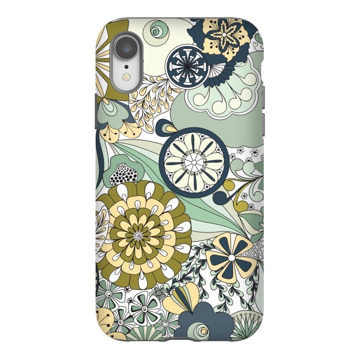 iPhone Xr StrongFit Flowers, Flowers Everywhere - Navy and Green by Paula Ohreen