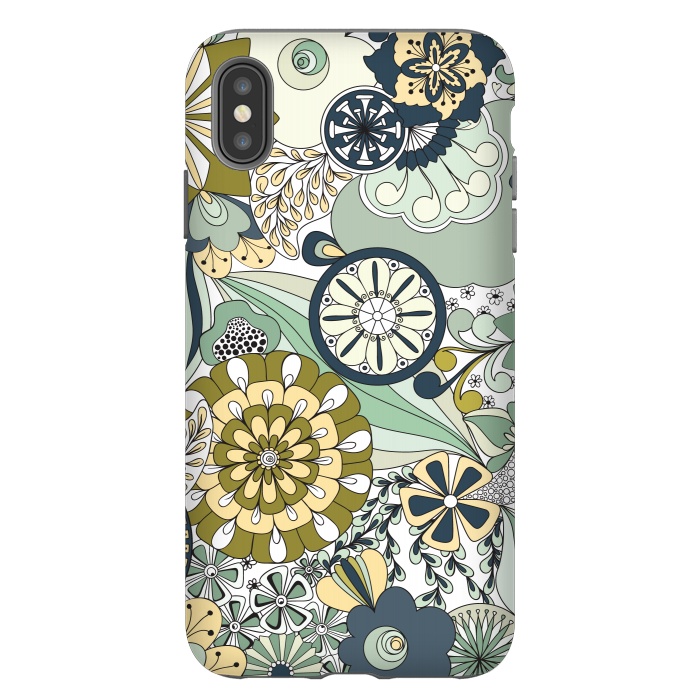 iPhone Xs Max StrongFit Flowers, Flowers Everywhere - Navy and Green by Paula Ohreen