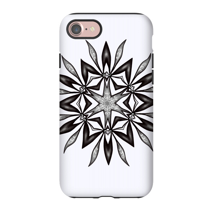 iPhone 7 StrongFit Kaleidoscopic Flower Art In Black And White by Boriana Giormova