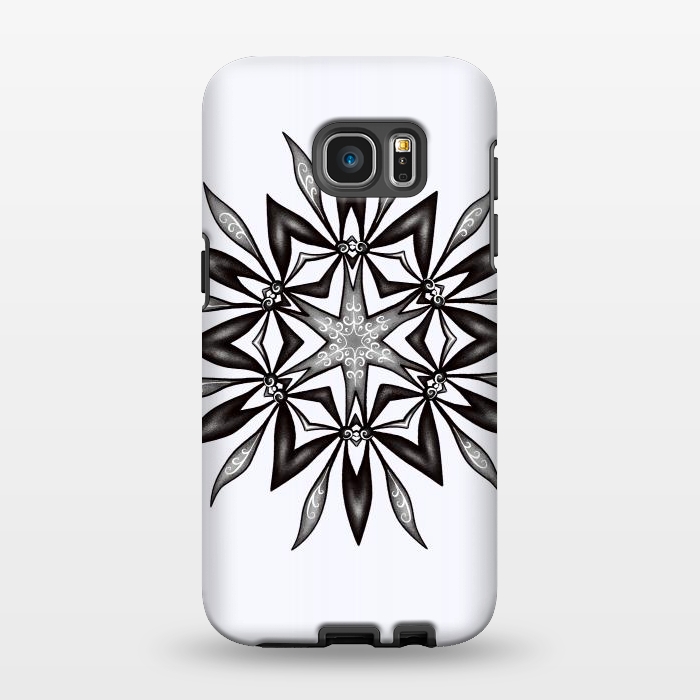 Galaxy S7 EDGE StrongFit Kaleidoscopic Flower Art In Black And White by Boriana Giormova