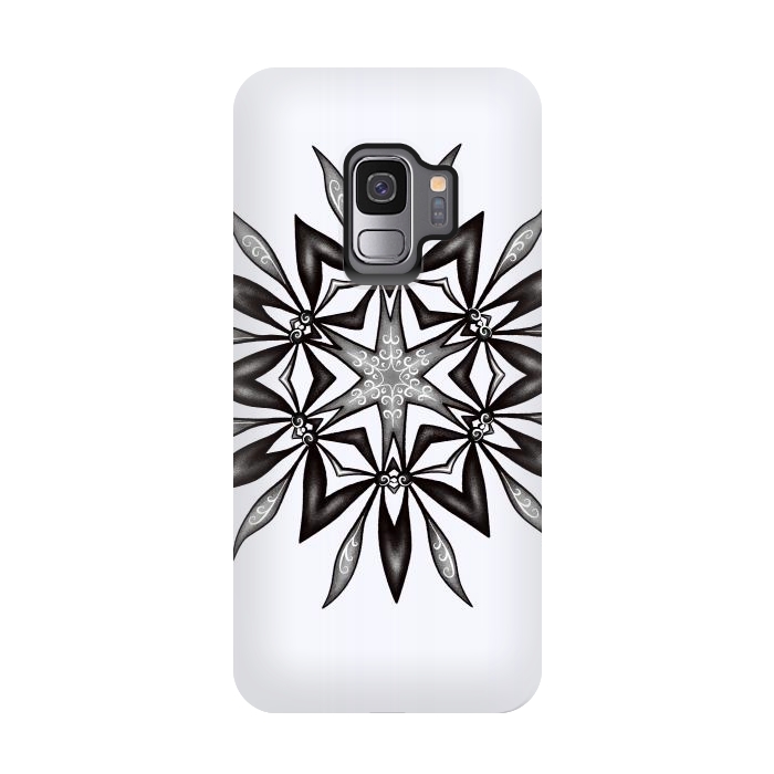 Galaxy S9 StrongFit Kaleidoscopic Flower Art In Black And White by Boriana Giormova
