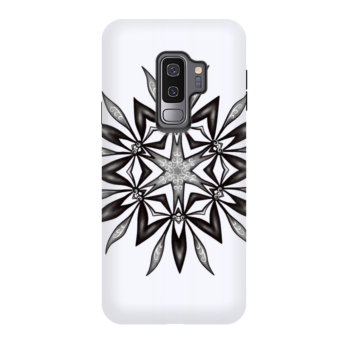 Galaxy S9 plus StrongFit Kaleidoscopic Flower Art In Black And White by Boriana Giormova
