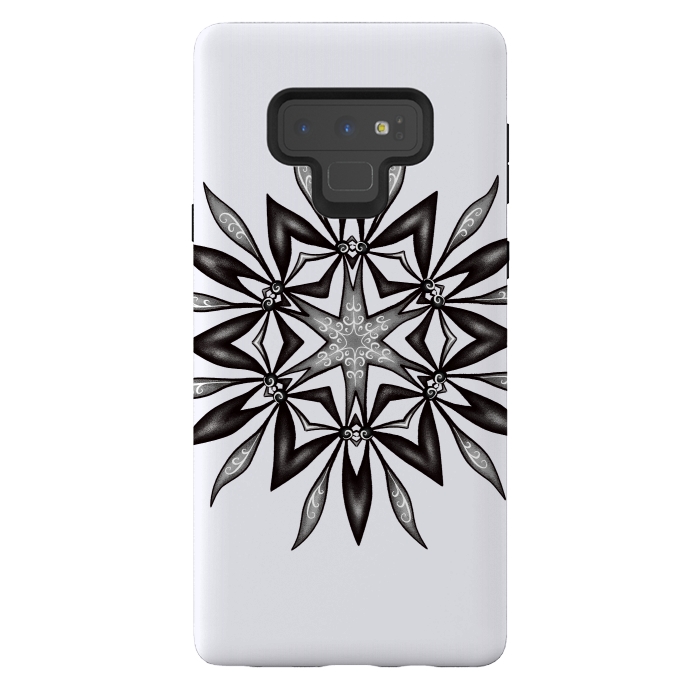 Galaxy Note 9 StrongFit Kaleidoscopic Flower Art In Black And White by Boriana Giormova