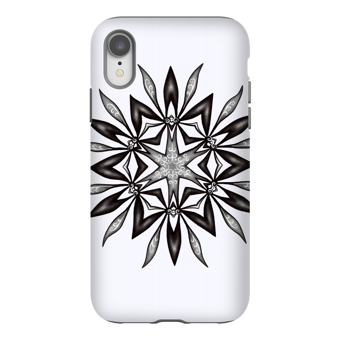 iPhone Xr StrongFit Kaleidoscopic Flower Art In Black And White by Boriana Giormova