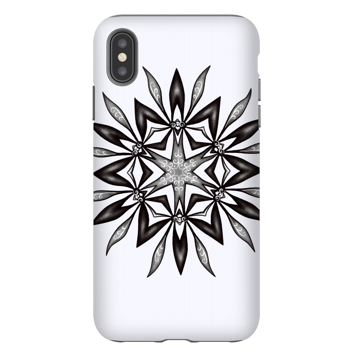 iPhone Xs Max StrongFit Kaleidoscopic Flower Art In Black And White by Boriana Giormova