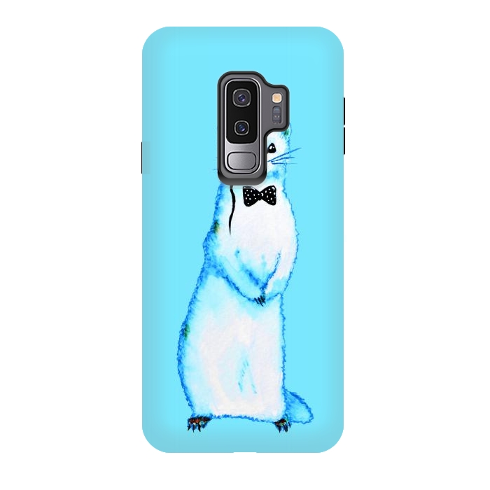 Galaxy S9 plus StrongFit Cute Ferret Hipster Blue Watercolor Art by Boriana Giormova