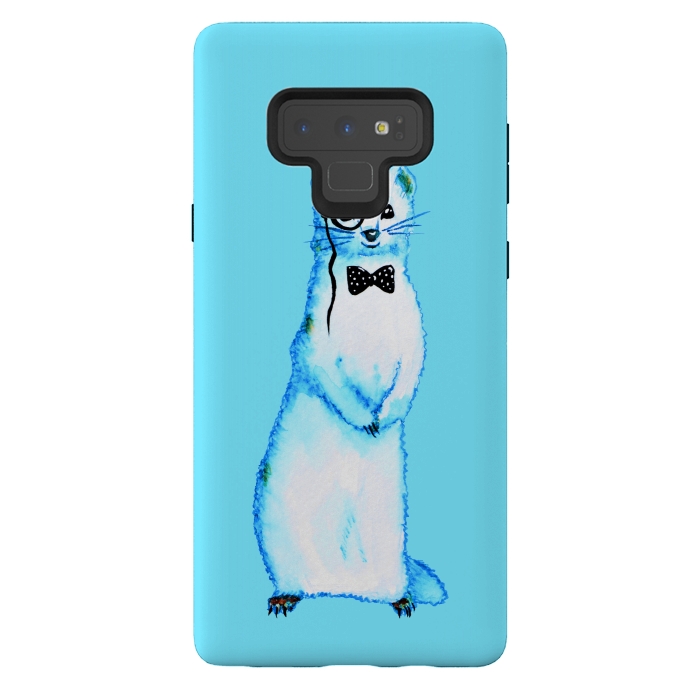 Galaxy Note 9 StrongFit Cute Ferret Hipster Blue Watercolor Art by Boriana Giormova