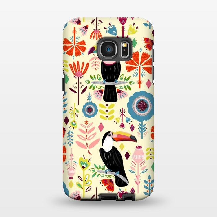 Galaxy S7 EDGE StrongFit Colorful Toucans On Cream  by Tigatiga