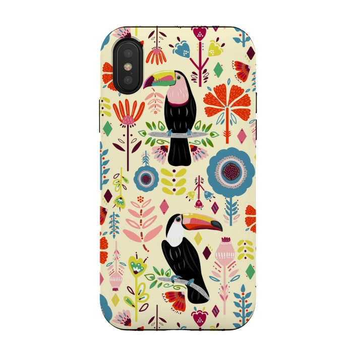 iPhone Xs / X StrongFit Colorful Toucans On Cream  by Tigatiga