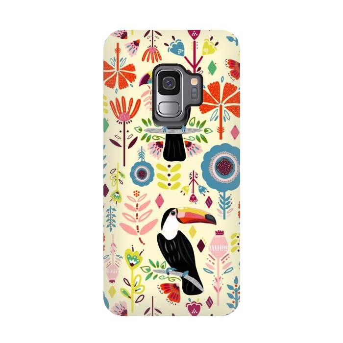 Galaxy S9 StrongFit Colorful Toucans On Cream  by Tigatiga
