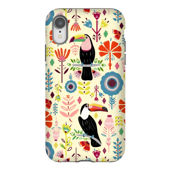 iPhone Xr StrongFit Colorful Toucans On Cream  by Tigatiga