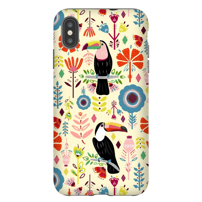 iPhone Xs Max StrongFit Colorful Toucans On Cream  by Tigatiga