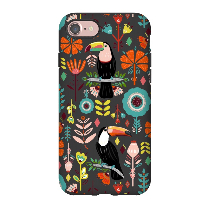 iPhone 7 StrongFit Colorful Toucans On Grey  by Tigatiga