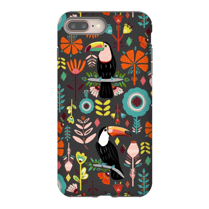 iPhone 7 plus StrongFit Colorful Toucans On Grey  by Tigatiga