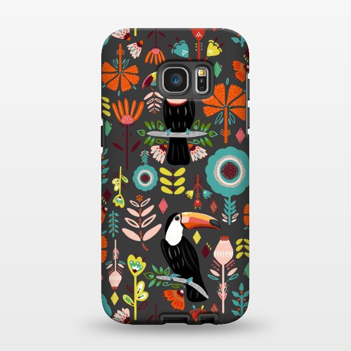 Galaxy S7 EDGE StrongFit Colorful Toucans On Grey  by Tigatiga