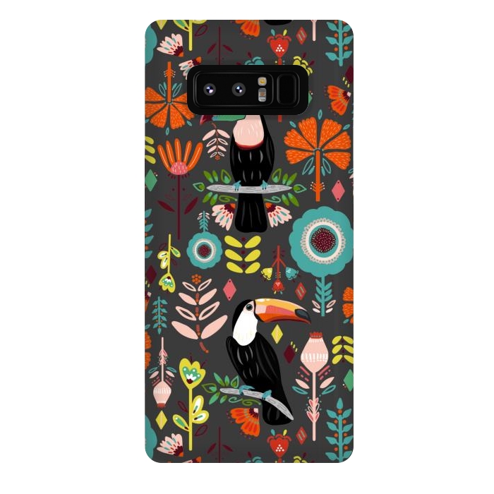 Galaxy Note 8 StrongFit Colorful Toucans On Grey  by Tigatiga