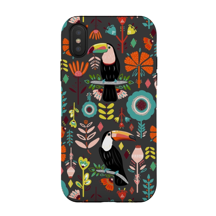 iPhone Xs / X StrongFit Colorful Toucans On Grey  by Tigatiga