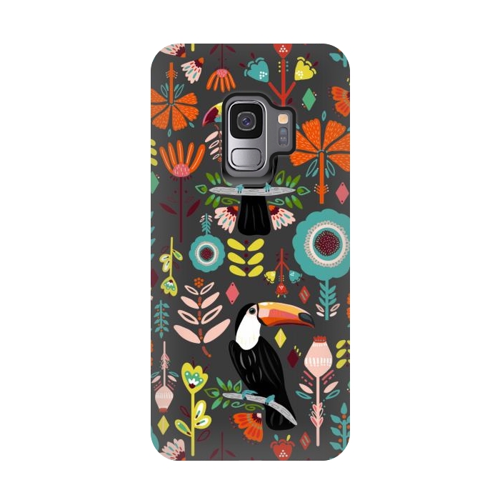 Galaxy S9 StrongFit Colorful Toucans On Grey  by Tigatiga