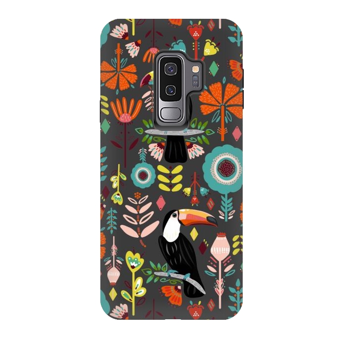 Galaxy S9 plus StrongFit Colorful Toucans On Grey  by Tigatiga