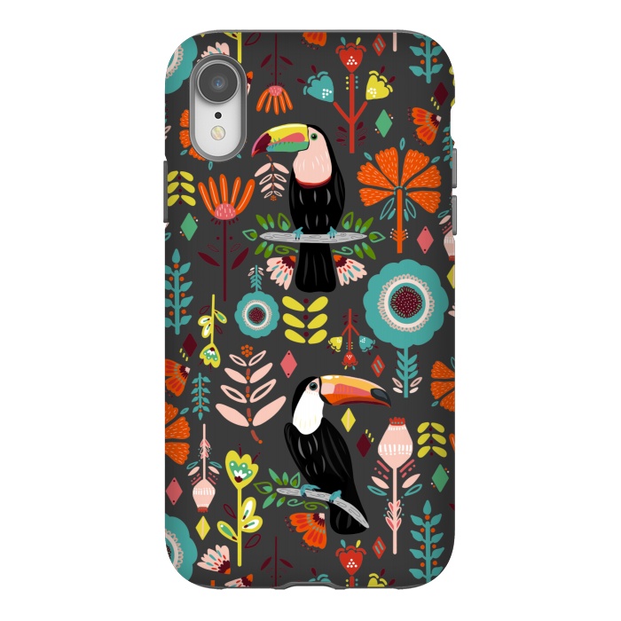 iPhone Xr StrongFit Colorful Toucans On Grey  by Tigatiga